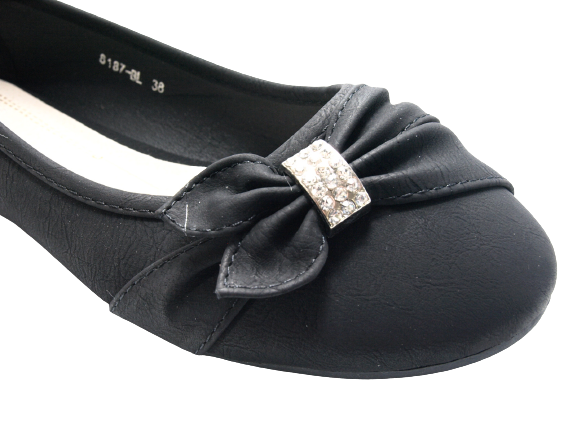 Ballerines mocassins à enfiler pour femme, chaussures basses décontractées, noir # 8187