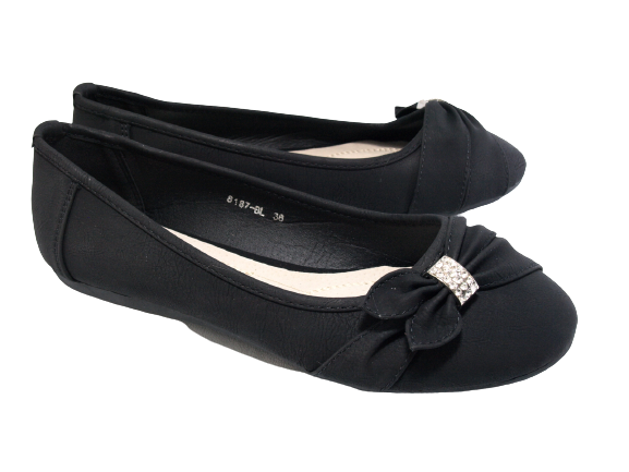 Ballerines mocassins à enfiler pour femme, chaussures basses décontractées, noir # 8187