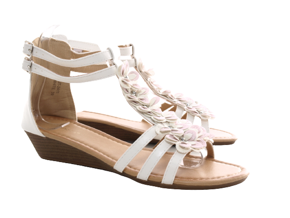 Sandales compensées chaussures d'été nu-pieds blanc # 2411