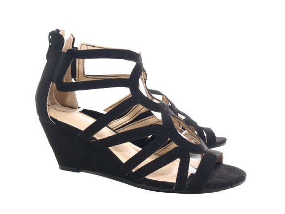 Sandales compensées à plateforme pour femmes style spartiates noir # 1437