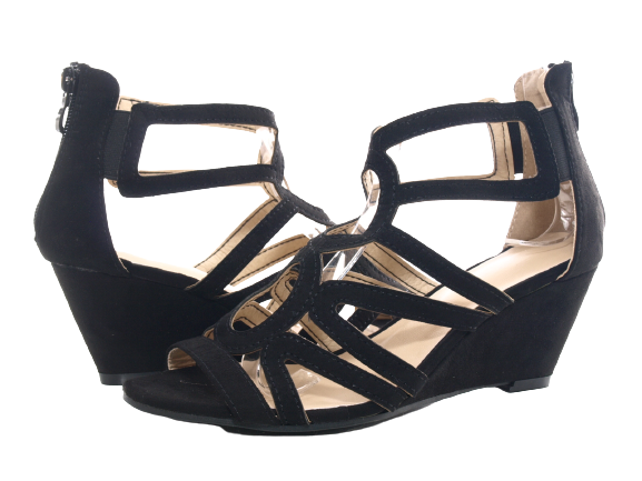 Sandales compensées à plateforme pour femmes style spartiates noir # 1437