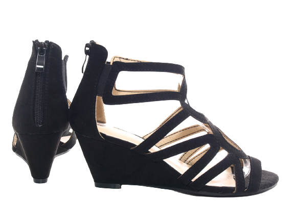 Sandales compensées à plateforme pour femmes style spartiates noir # 1437