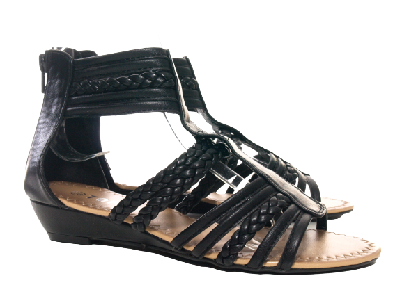 Sandales compensées pour femme chaussures d'été nu-pieds noir # 939