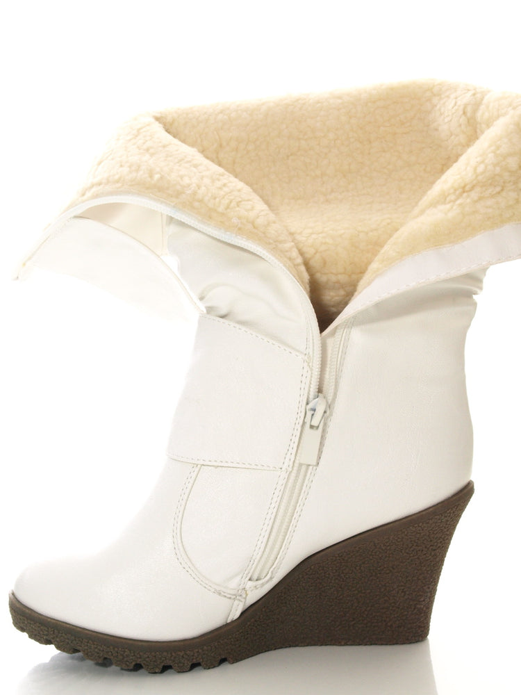 Damen Keilabsatzstiefel Weiß # 2013
