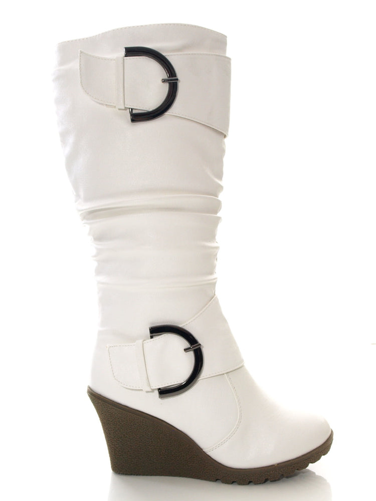 Damen Keilabsatzstiefel Weiß # 2013