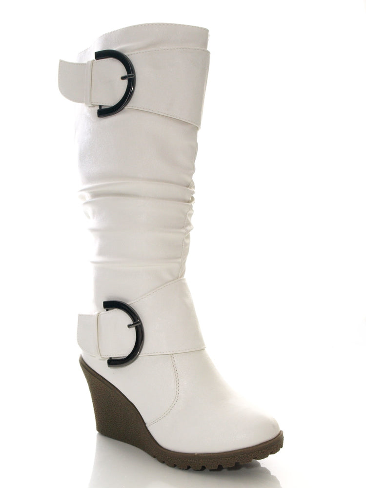 Damen Keilabsatzstiefel Weiß # 2013