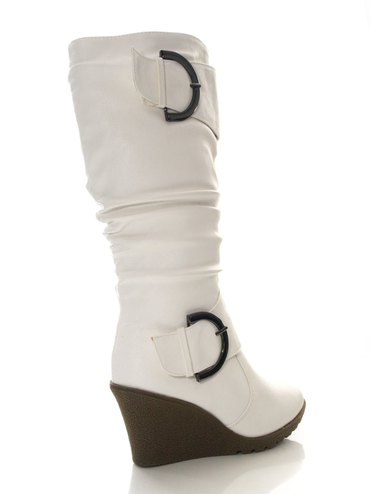 Damen Keilabsatzstiefel Weiß # 2013