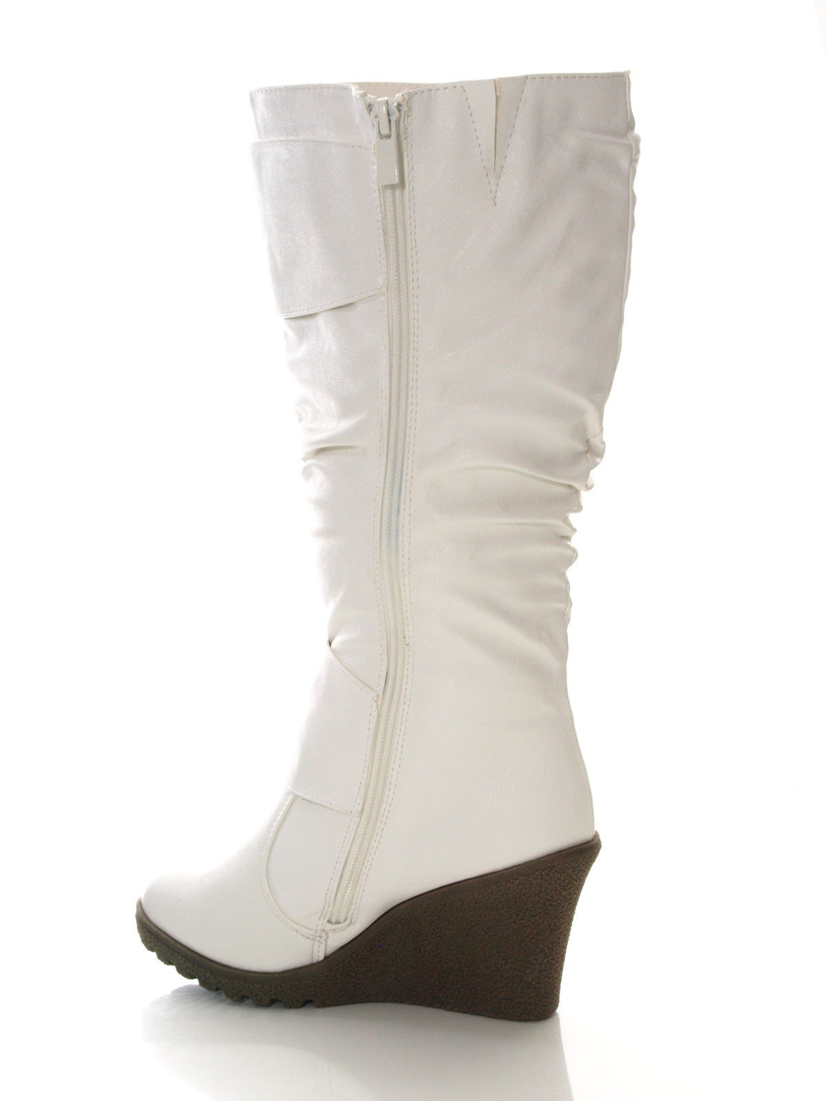 Damen Keilabsatzstiefel Weiß # 2013