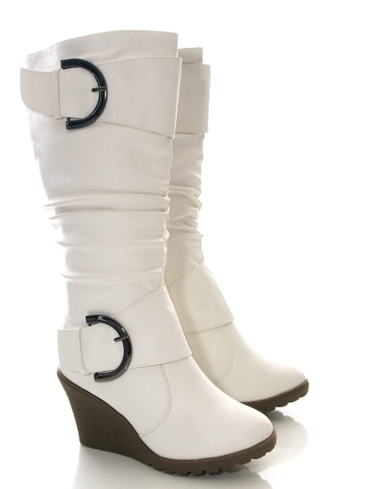 Damen Keilabsatzstiefel Weiß # 2013