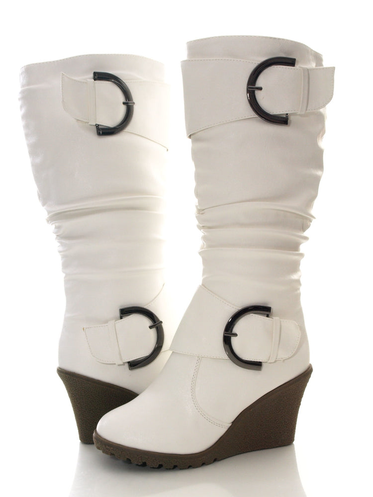 Women's Wedge Heel Boots White #2013