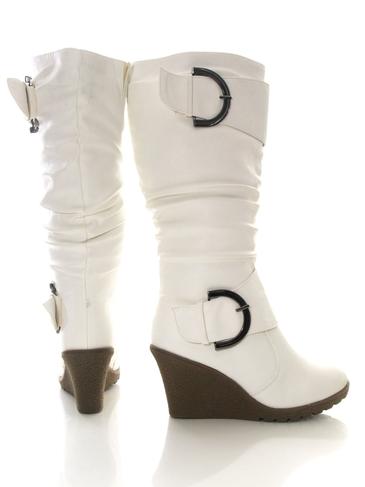 Damen Keilabsatzstiefel Weiß # 2013