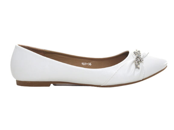 Mocassins ballerines chaussures basses à enfiler pour femmes, décontractées, blanc # 901-36