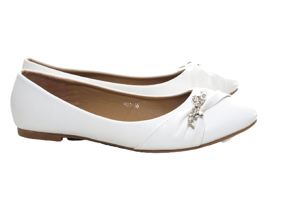 Mocassins ballerines chaussures basses à enfiler pour femmes, décontractées, blanc # 901-36