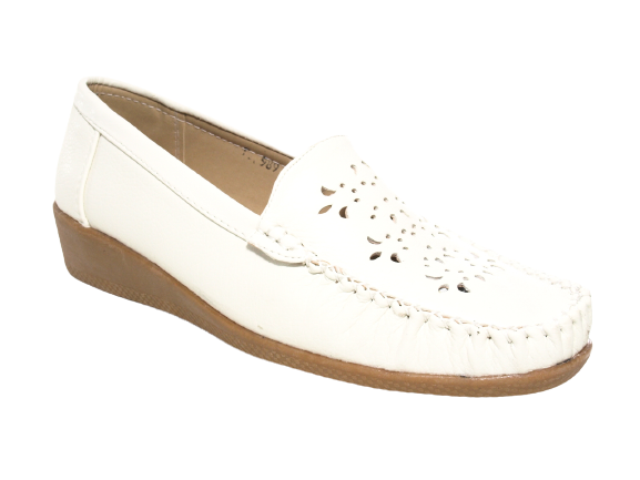Ballerines à semelles compensées pour femmes, mocassins, chaussures à enfiler, chaussures plates décontractées, blanc # 989