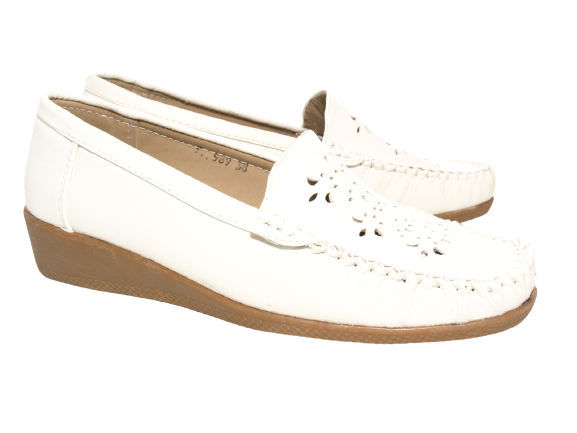 Ballerines à semelles compensées pour femmes, mocassins, chaussures à enfiler, chaussures plates décontractées, blanc # 989