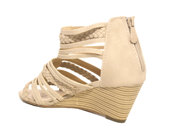 Damen Keilabsatz Wedges Plateau Sandalen Sandaletten Keilabsatz Römer Beige # 7934