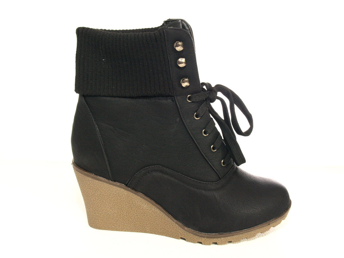 Women's wedge heel ankle boots warm lined black # 0073