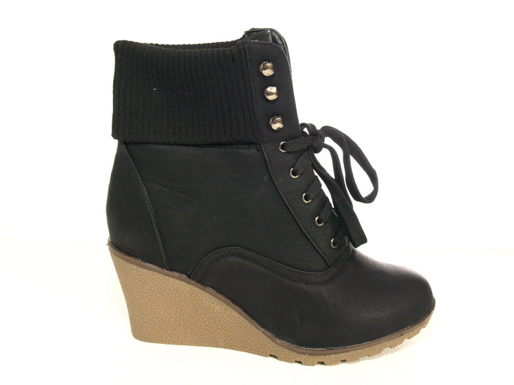 Women's wedge heel ankle boots warm lined black # 0073