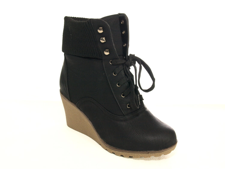 Women's wedge heel ankle boots warm lined black # 0073
