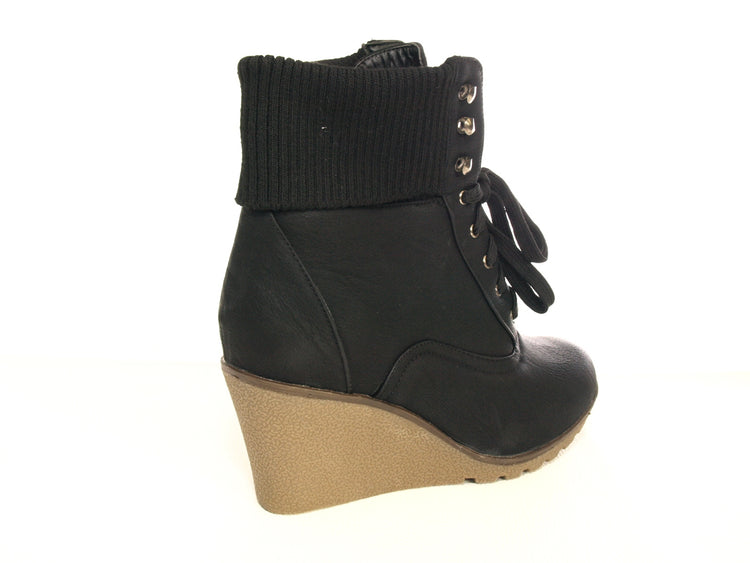 Women's wedge heel ankle boots warm lined black # 0073