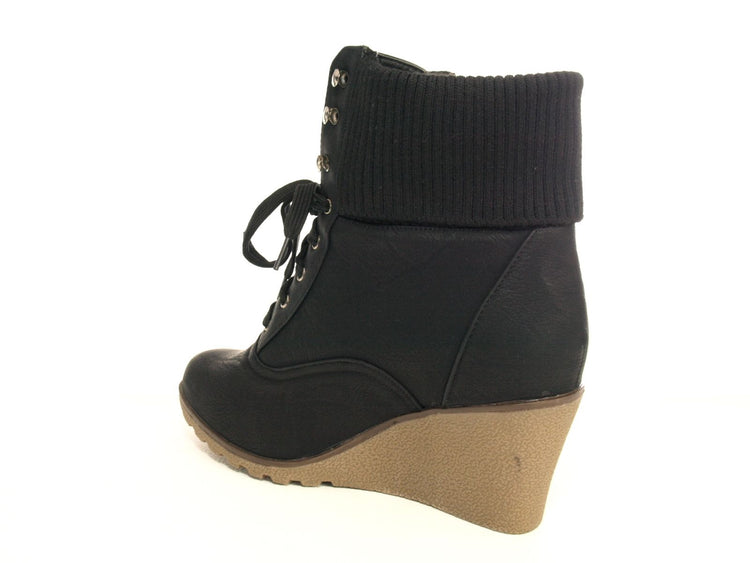 Women's wedge heel ankle boots warm lined black # 0073