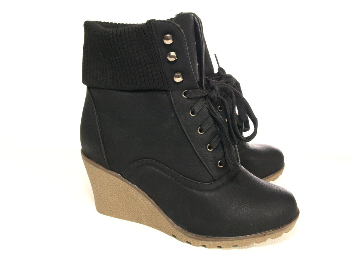 Women's wedge heel ankle boots warm lined black # 0073