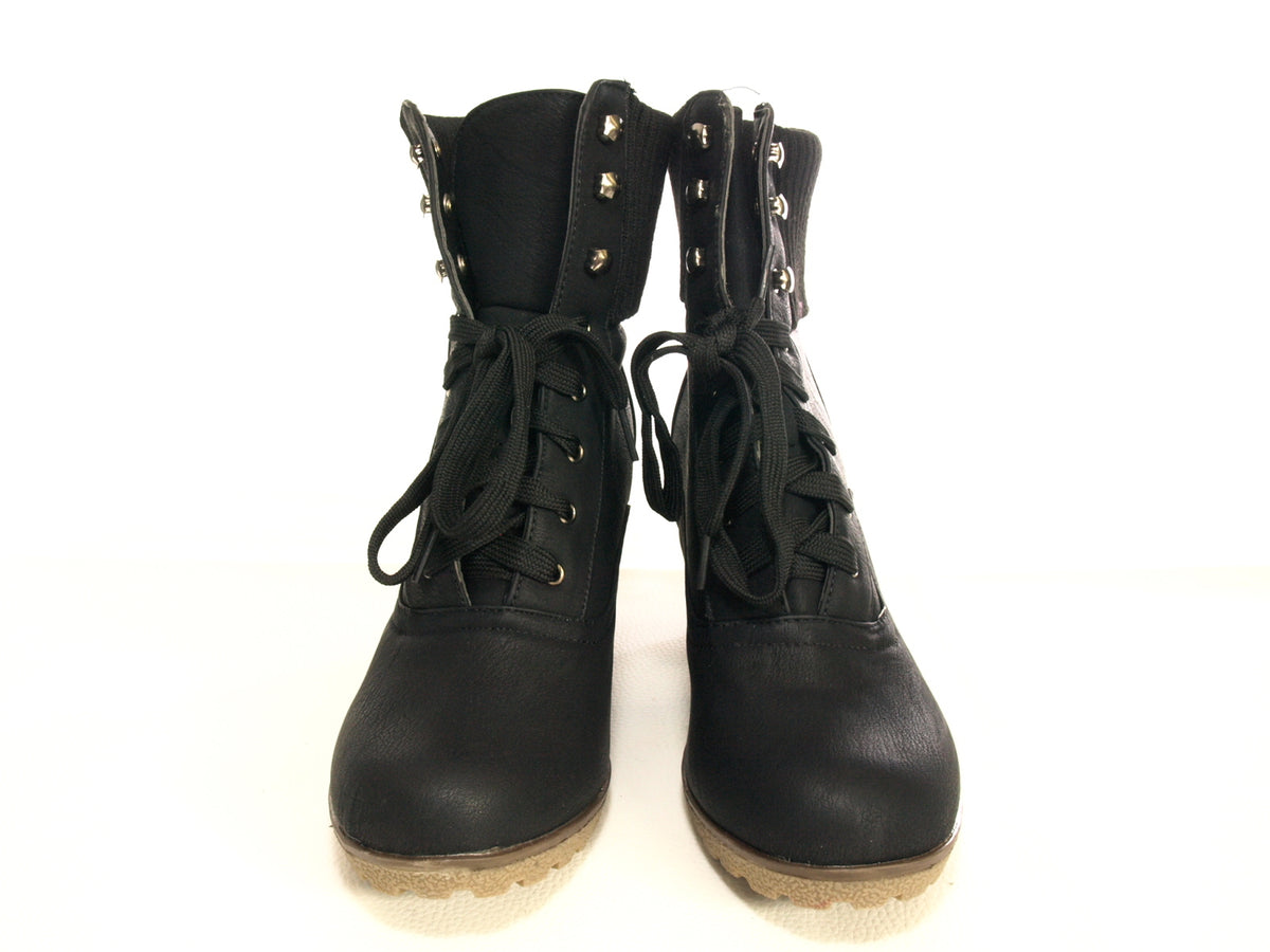 Women's wedge heel ankle boots warm lined black # 0073