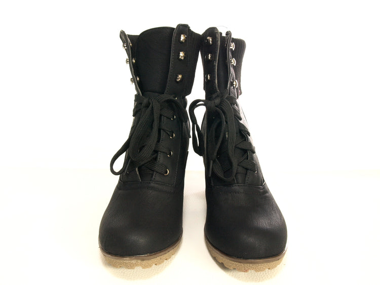 Women's wedge heel ankle boots warm lined black # 0073