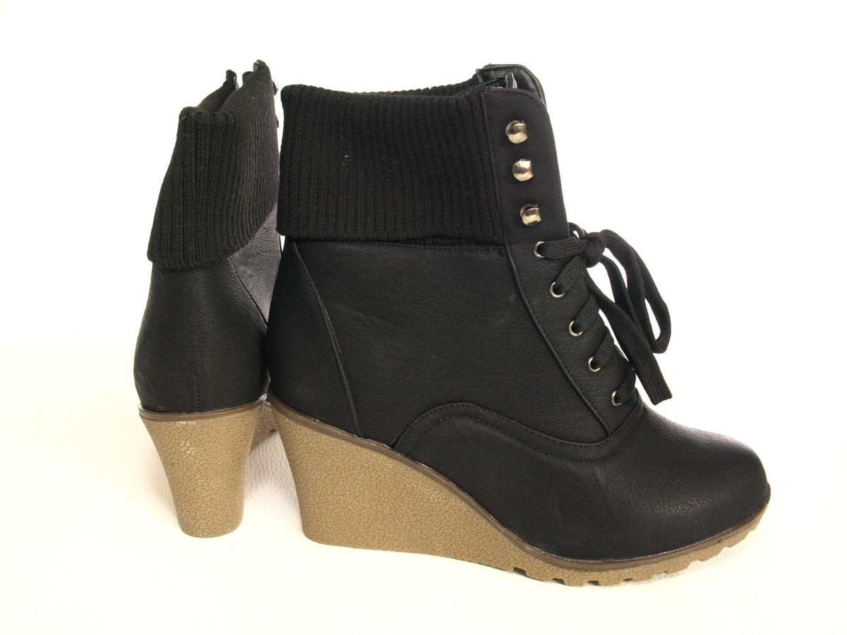 Women's wedge heel ankle boots warm lined black # 0073