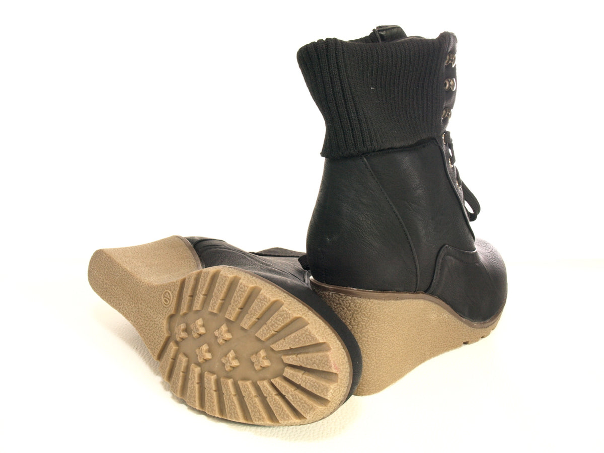 Women's wedge heel ankle boots warm lined black # 0073