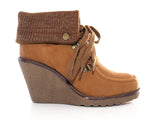 Damen Keilabsatz Stiefelette warm gefüttert Camel # 007