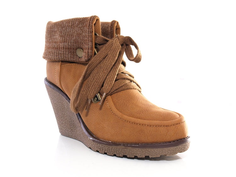 Bottines compensées femme fourrées Camel # 007
