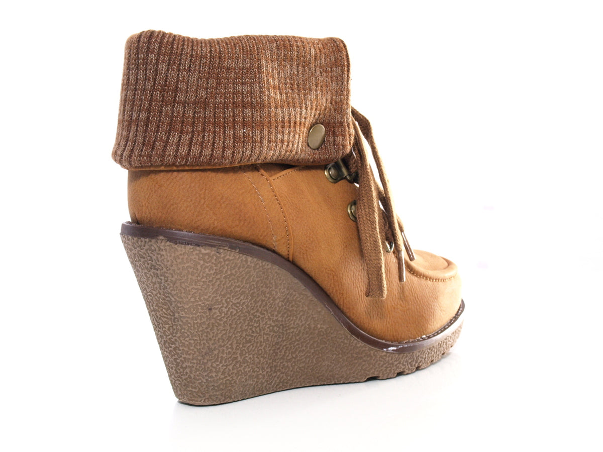 Bottines compensées femme fourrées Camel # 007