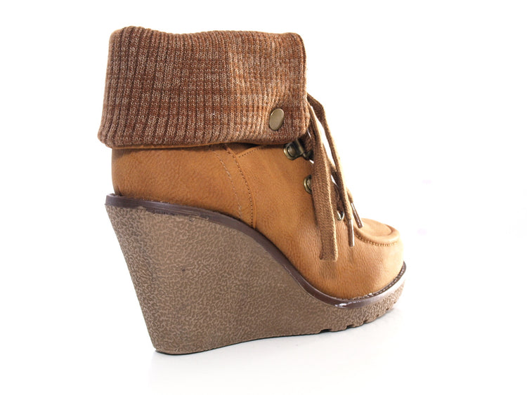 Bottines compensées femme fourrées Camel # 007