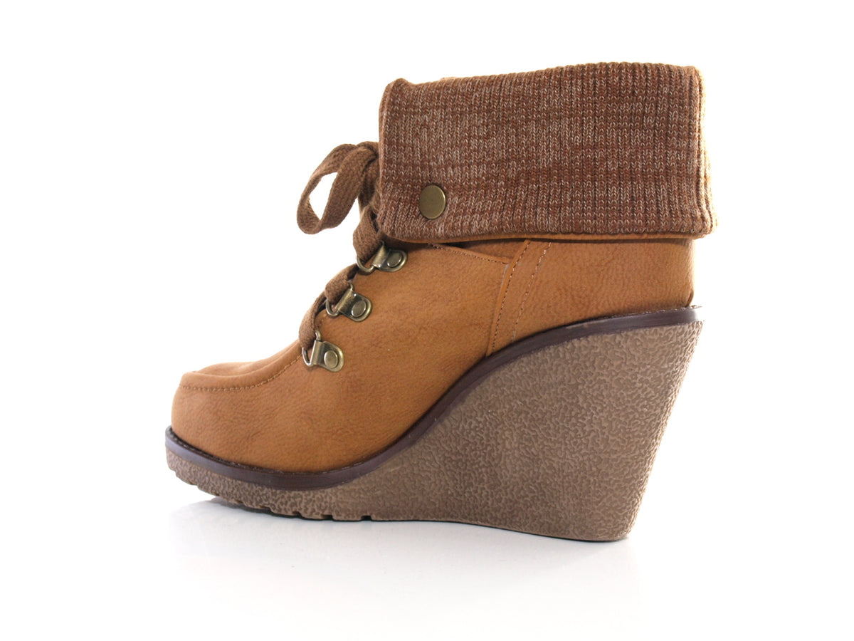 Bottines compensées femme fourrées Camel # 007