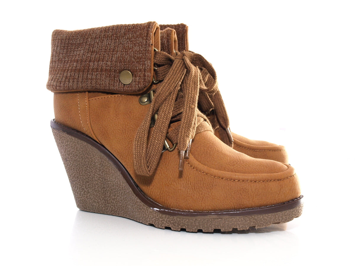 Bottines compensées femme fourrées Camel # 007