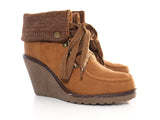 Damen Keilabsatz Stiefelette warm gefüttert Camel # 007