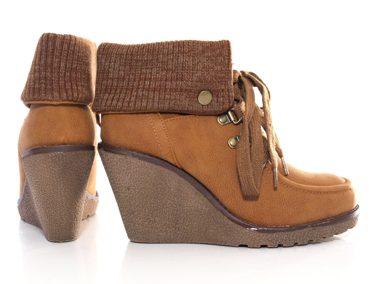 Bottines compensées femme fourrées Camel # 007