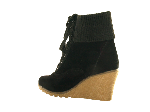 Damen Keilabsatz Stiefelette warm gefüttert Velour Look Black # 0072