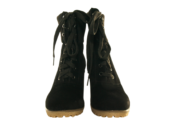 Damen Keilabsatz Stiefelette warm gefüttert Velour Look Black # 0072