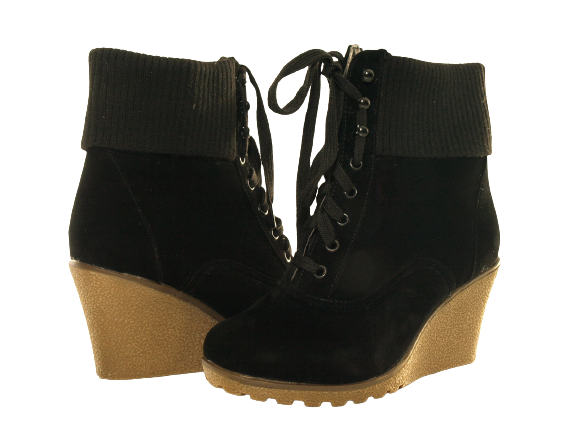 Bottines compensées pour femme, doublure chaude, aspect velours, noir # 0072