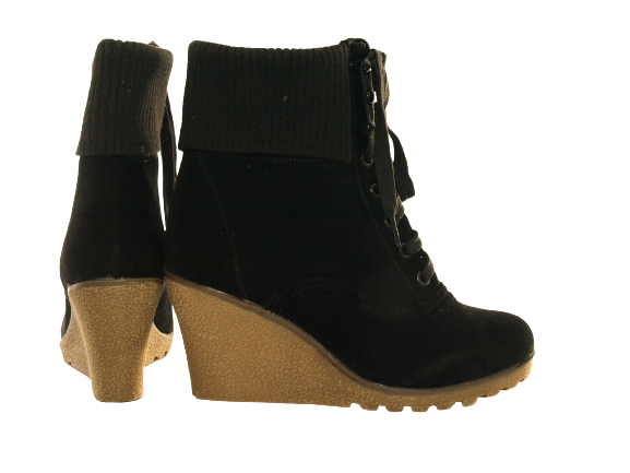 Damen Keilabsatz Stiefelette warm gefüttert Velour Look Black # 0072