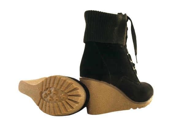 Damen Keilabsatz Stiefelette warm gefüttert Velour Look Black # 0072