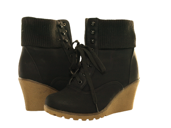 Bottines à talons compensés pour femme doublées chaud noir # 0073