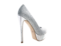 Damen High Heel Plateau Pumps Abendschuhe Stilettos Silver # 6423