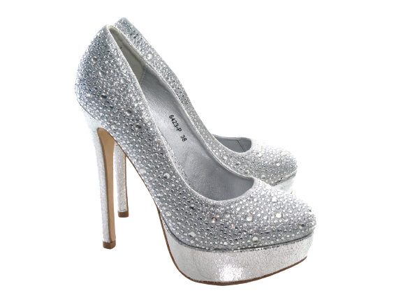 Women's High Heel Platform Pumps Evening Shoes Stilettos Silver # 6423