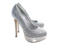 Damen High Heel Plateau Pumps Abendschuhe Stilettos Silver # 6423