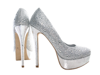 Damen High Heel Plateau Pumps Abendschuhe Stilettos Silver # 6423