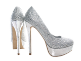 Damen High Heel Plateau Pumps Abendschuhe Stilettos Silver # 6423