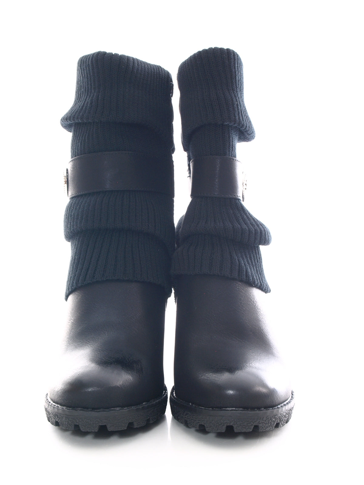 Damen Keilabsatz Stulpen Look Stiefel warm gefüttert Black # 027